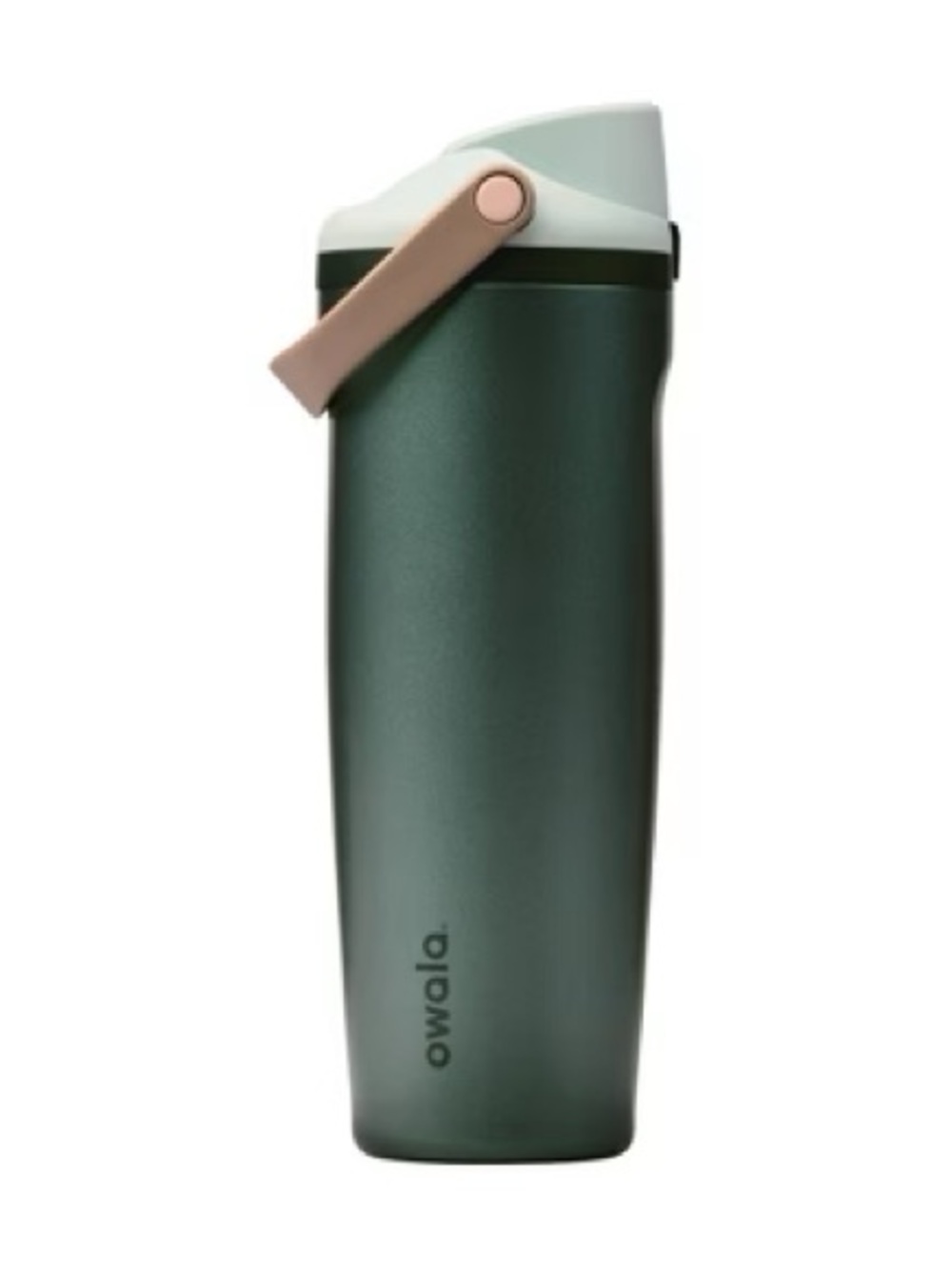 Owola Forest Green Stainless Travel Bottle with Blush Handle